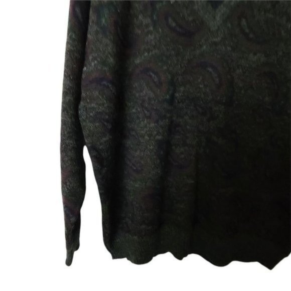 Vintage Cedrics Sweater Wool Blend XL Paisley Gray Green Mens V-Neck - Picture 6 of 8